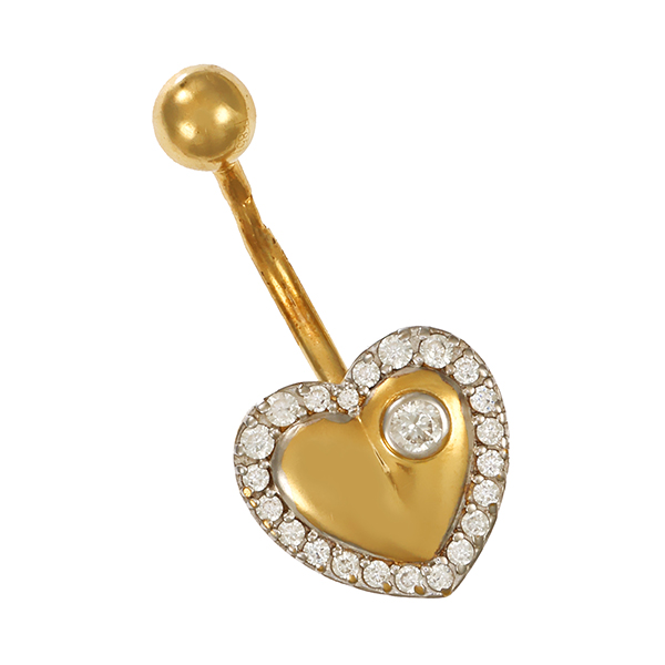 Piercing, 14K, Gelbgold, Zirkona, Herz
