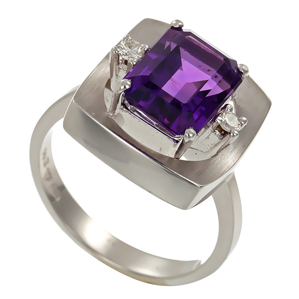 Ring, 14K, Weißgold, Amethyst, Brillant