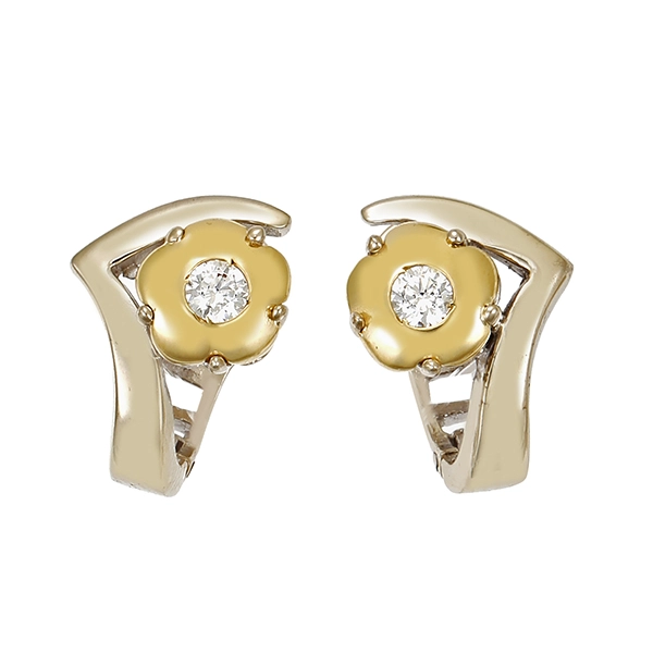 Clip-Stecker, 14K, Gelb-/Weißgold, Zirkonia