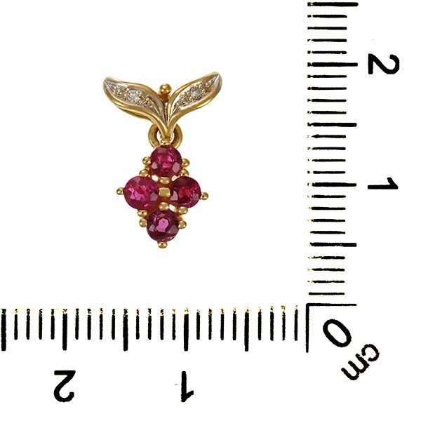 Anhänger, 14K, Gelb-/Weißgold, Rubine, Diamanten