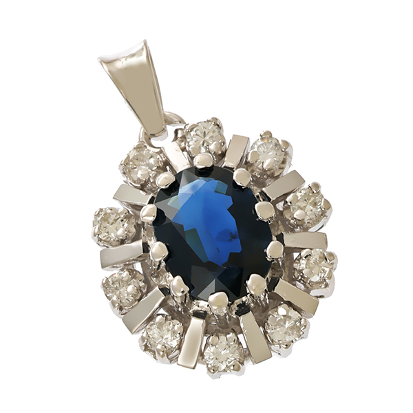 Anhänger, 14K, Weißgold, Saphir, Brillanten