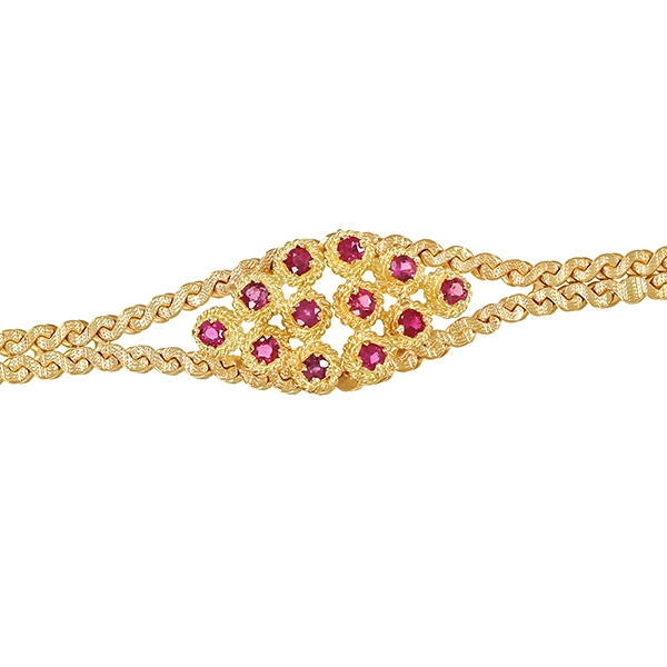Armband, 14K, Gelbgold, synthetischer Rubin