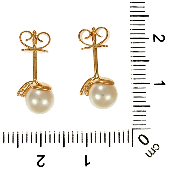 Ohrstecker, 14K, Gelbgold, Perle, Brillanten