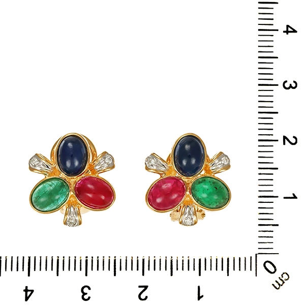 Clip-Stecker, 14K, Gelb-Weißgold, Brillanten, Rubine, Smaragde, Saphire