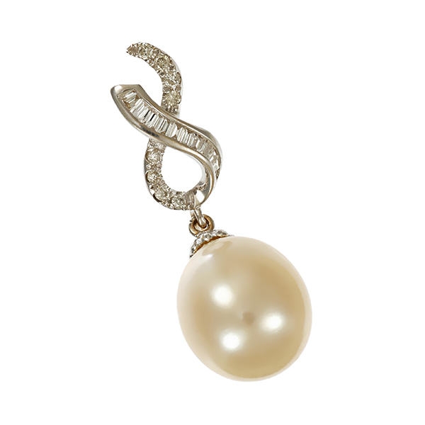 Anhänger, 18K, Weißgold, Perle, Diamanten