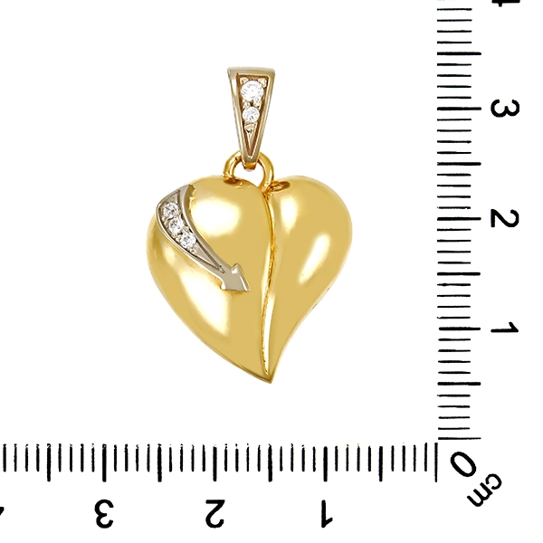Anhänger, 18K, Gelb-/Weißgold, Zirkonia, Herz