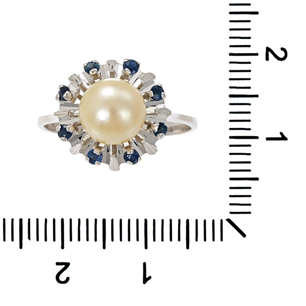 Ring, 18K, Weißgold, Perle, Saphir