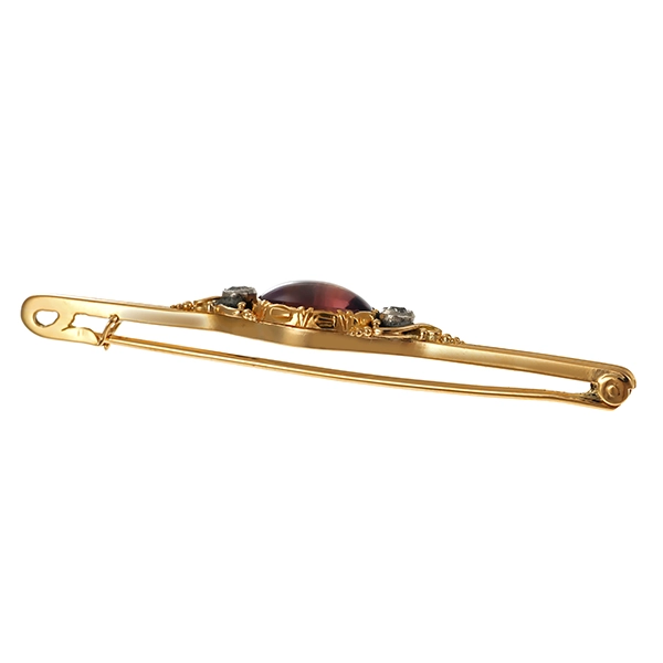 Brosche, 14K, Gelbgold, Amethyst, Diamanten