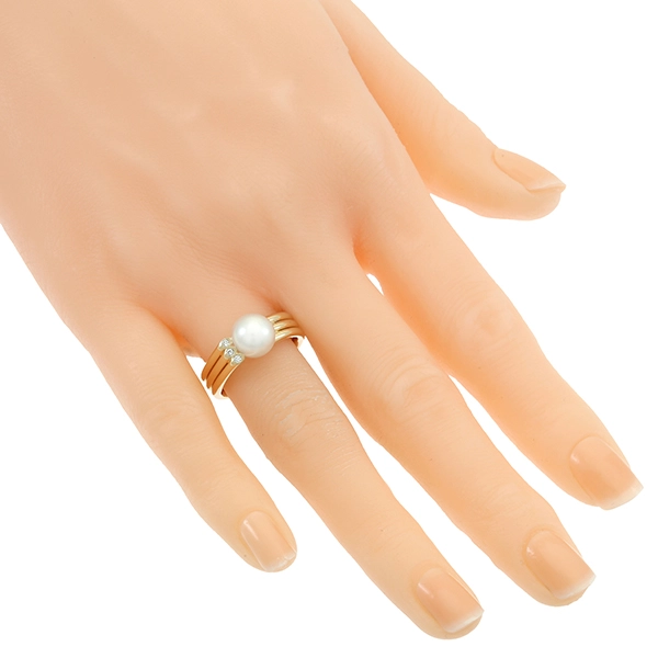 Ring, 18K, Gelbgold, Perle, Brillanten