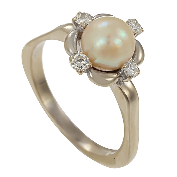 Ring, 14K, Weißgold, Perle, Brillanten