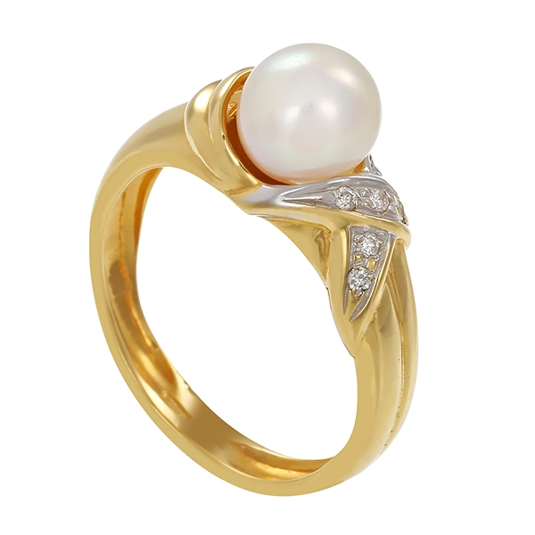 Ring, 18K. Gelb-/Weißgold, Perle, Brillanten