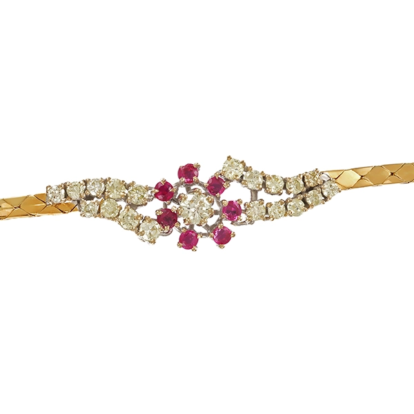 Armband, 18K, Gelb-/Weißgold, Brillanten, Rubine