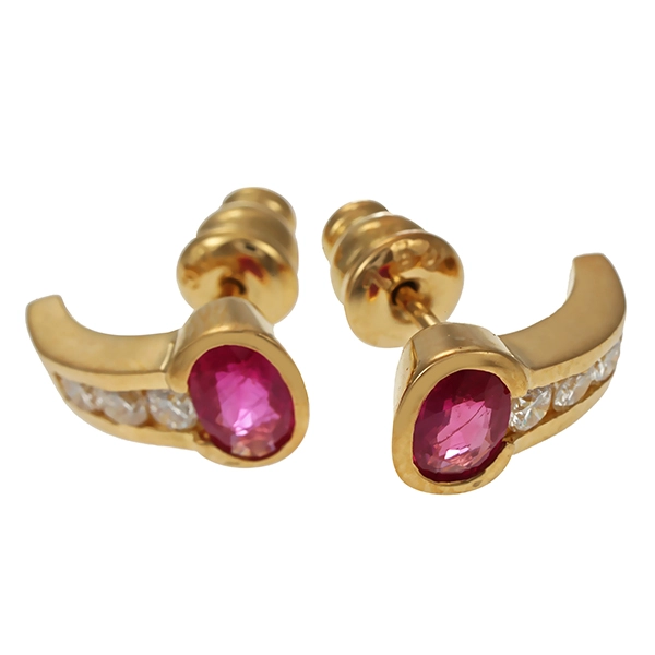 Ohrstecker, 18K, Gelbgold, Brillant, Rubin