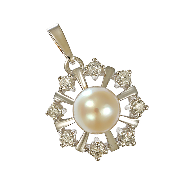 Anhänger, 14K, Weißgold, Brillanten, Perle