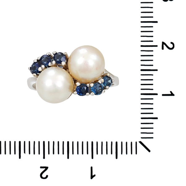 Ring, 14K, Weißgold, Perlen, Saphire
