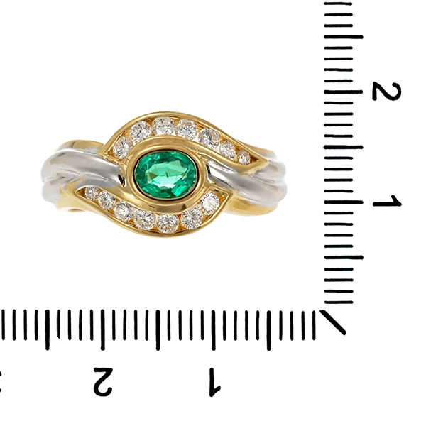 Ring, 18K, Gelb-/Weißgold, Smaragd, Brillanten