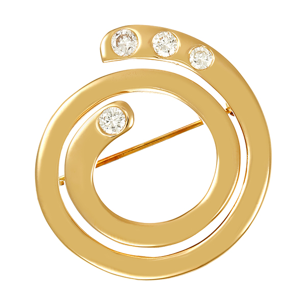 Brosche, 14K, Gelbgold, Brillanten