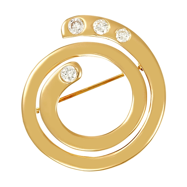 Brosche, 14K, Gelbgold, Brillanten