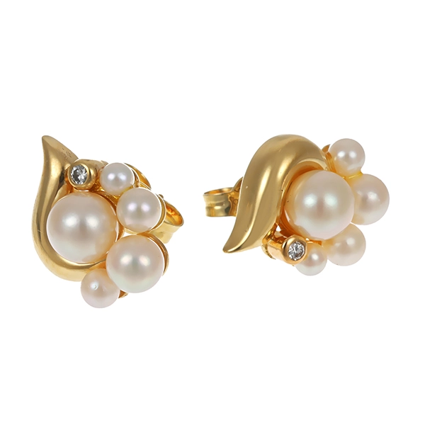 Ohrtsecker, 14K, Gelbgold, Zuchtperlen, Brillanten