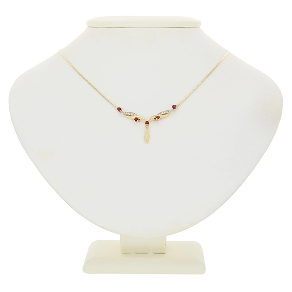 Collier, 14K, Geolb-/Weißgold, Zirkonia, synth. Rubin