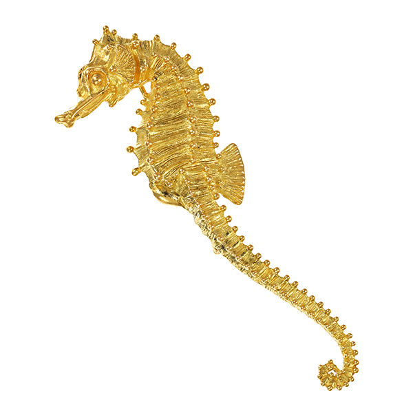 Brosche, 18K, Gelbgold, Seepferd
