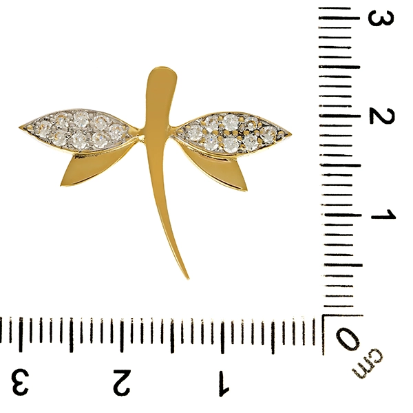 Anhänger, 14K, Gelb-/Weißgold, Zirkonia, Libelle