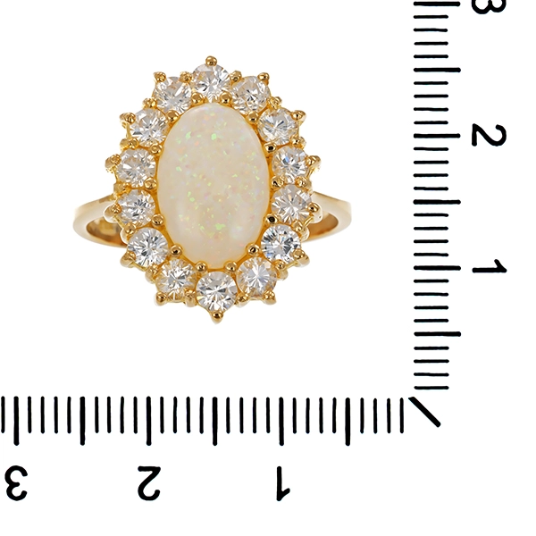 Ring, 8K, Gelbgold, synthetischer Opal, Zirkonia