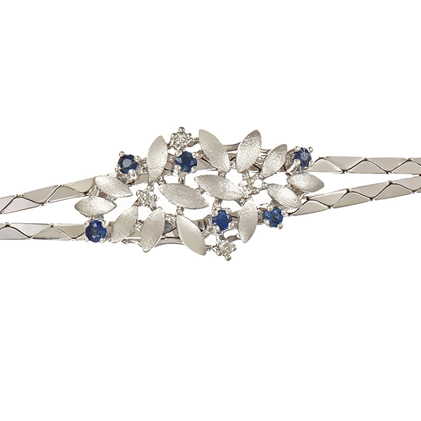 Armband, 14K, Weißgold, Saphire, Diamanten