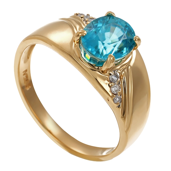 Ring, 14K, Gelbgold, Topas blau, Brillant