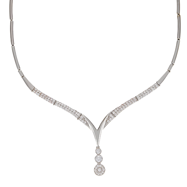 Collier, 14K, Weißgold, Zirkonia, Länge 45 cm