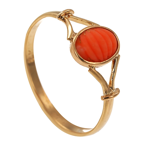 Ring, 14K, Gelbgold, Koralle