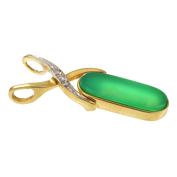 Anhänger, 14K, Gelbgold, Chrysopras, Diamanten