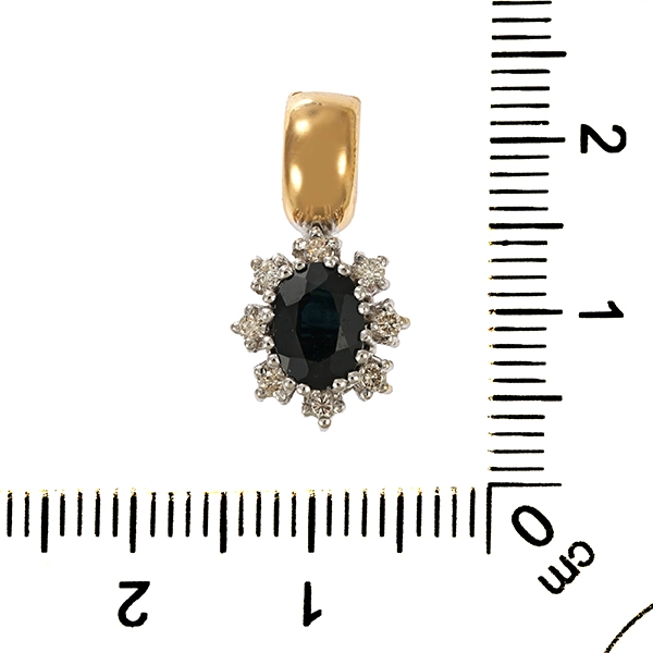 Anhänger, 14K, Gelb-/Weißgold, Saphir, Brillanten