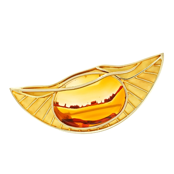 Anhänger broschiert, 14K, Gelbgold, Achat
