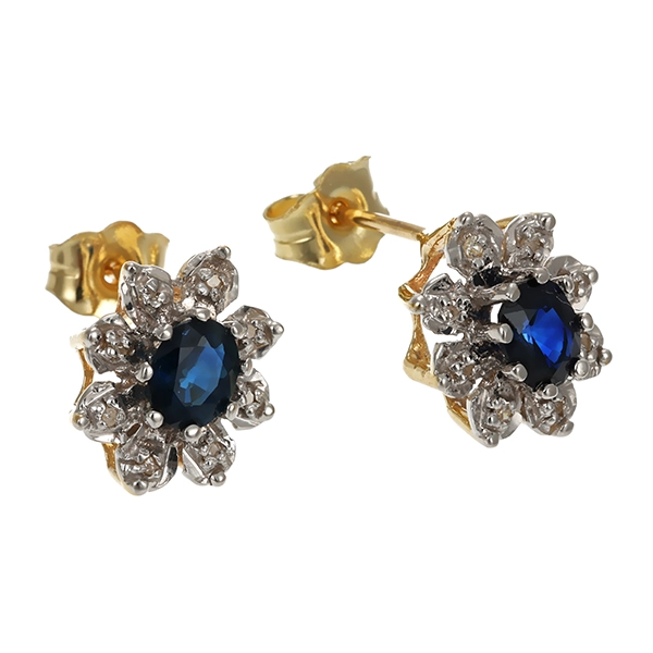 Ohrstecker, 14K, Gelb-/Weißgold, Saphir, Diamanten