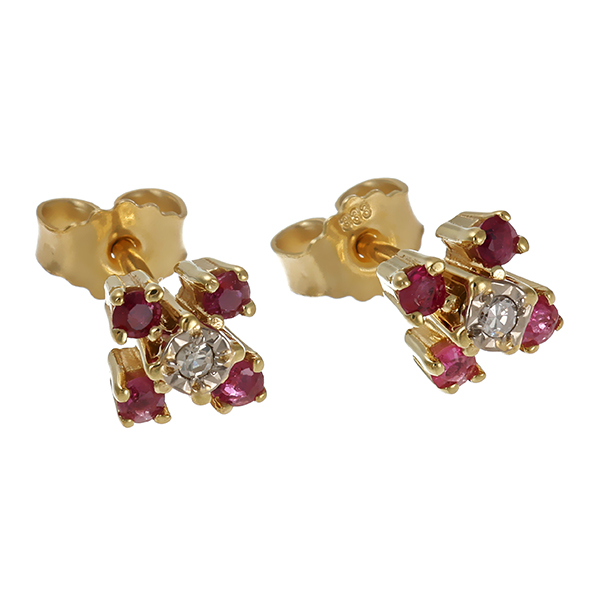 Ohrstecker, 8K, Gelbgold, Diamanten, Rubine