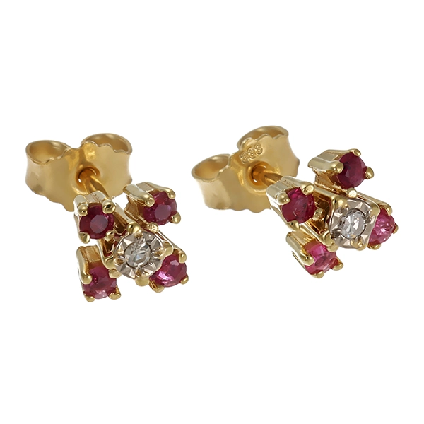 Ohrstecker, 8K, Gelbgold, Diamanten, Rubine
