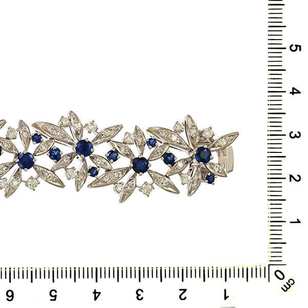 Armband, 14K, Weißgold, Saphir, Diamant, Brillant, L 19cm