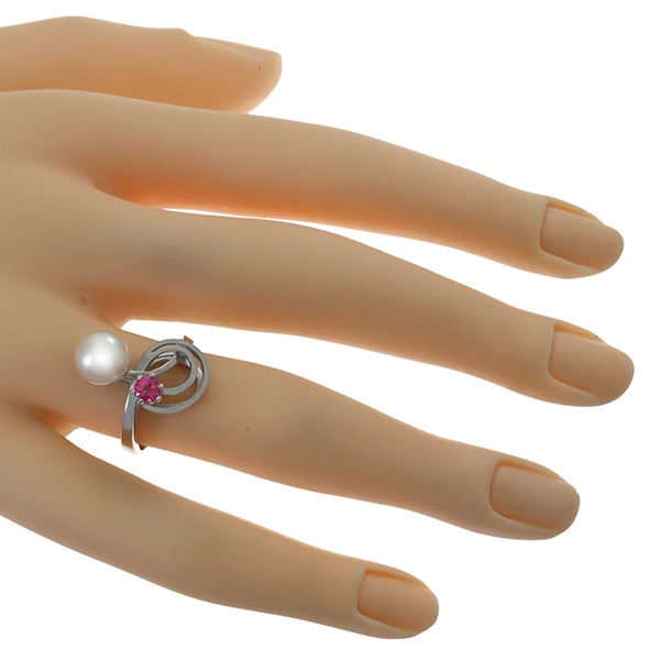 Ring, 14K, Weißgold, Rubin, Perle(n) 