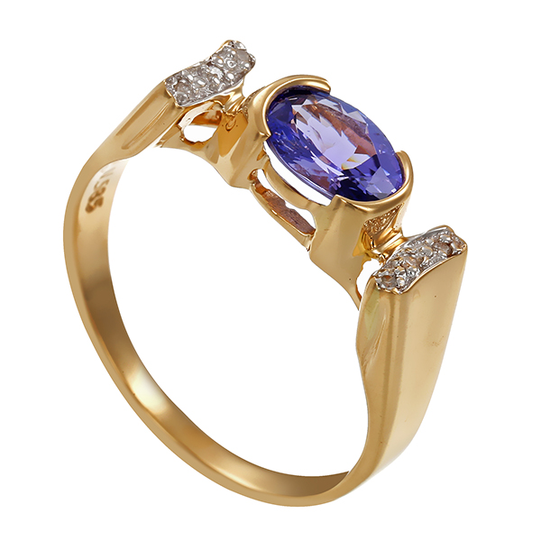 Ring, 14K, Gelbgold, Tansanit, Diamanten