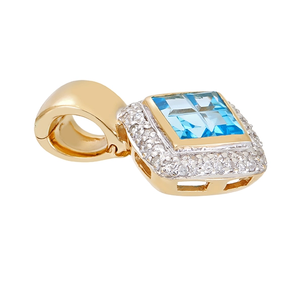 Anhänger, 14k, Gelb-/Weißgold, Topas, Diamanten