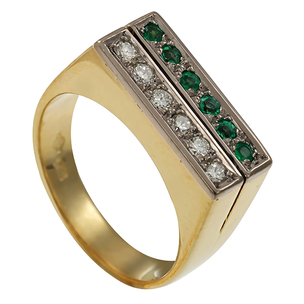 Ring, 14K, Gelbgold, Brillanten, Smaragde
