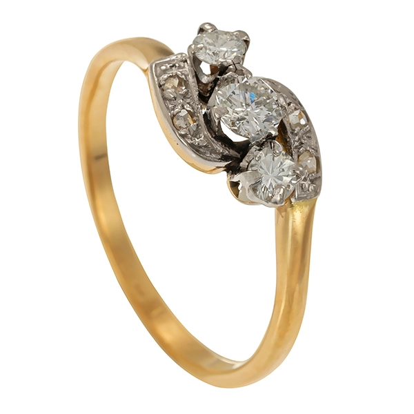 Ring, 18K, Gelb-/Weißgold, Brillanten, Diamantrosen