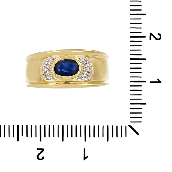 Ring, 14K, Gelb-/Weißgold, Saphir, Diamanten