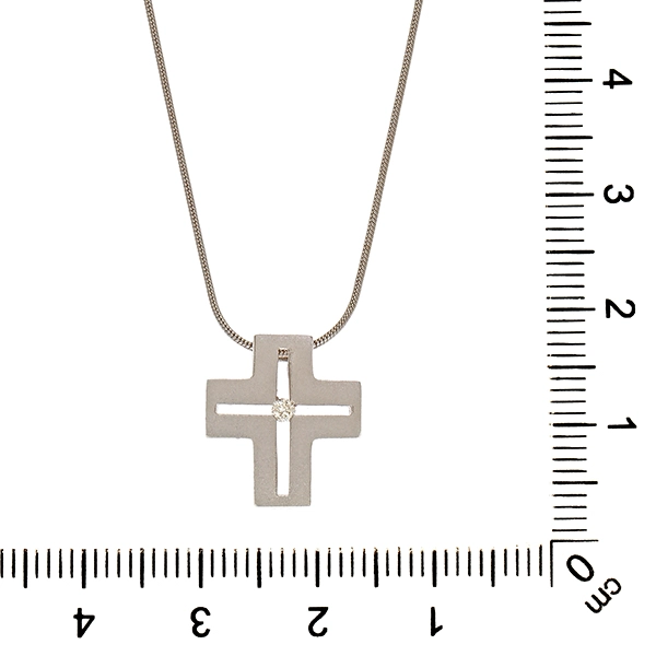 Collier, 14K, Weißgold, Brillant, Kreuz