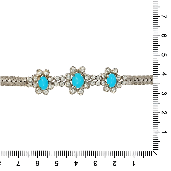 Armband, 18K, Weißgold, Türkis, Brillant