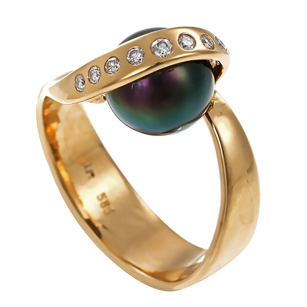 Ring, 14K, Gelbgold, Zuchtperle, Brillanten