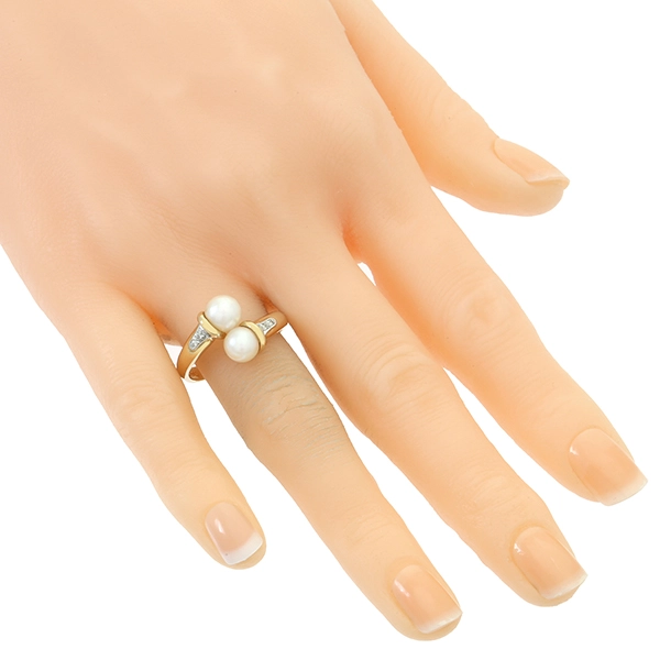 Ring, 14K, Gelbgold, Perlen, Brillanten