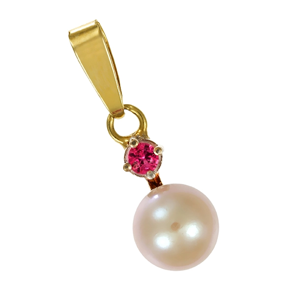 Anhänger, 14K, Gelbgold, Perle, Rubin