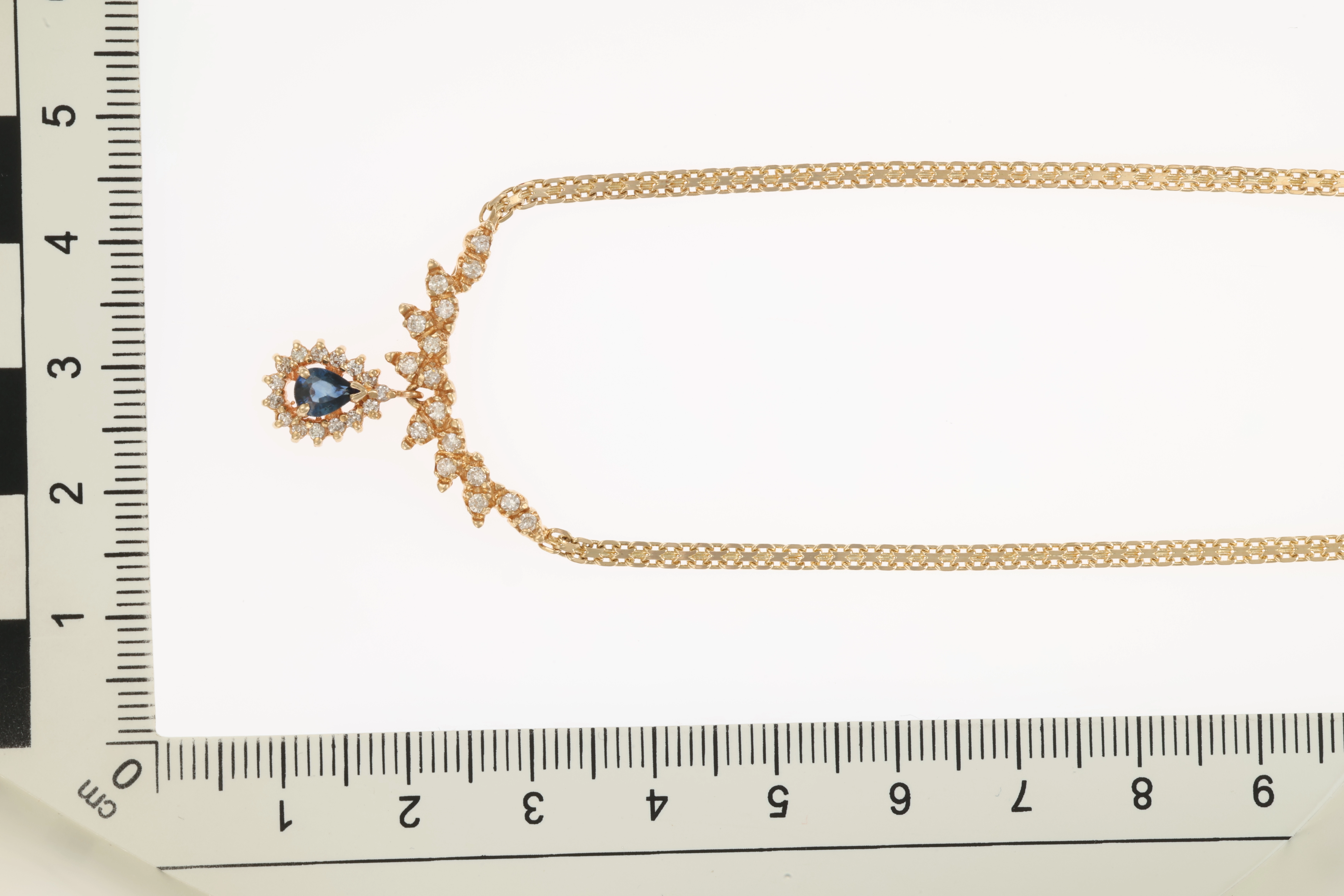 Collier, 14K, Gelbgold, Saphir, Brillanten 0,31 ct